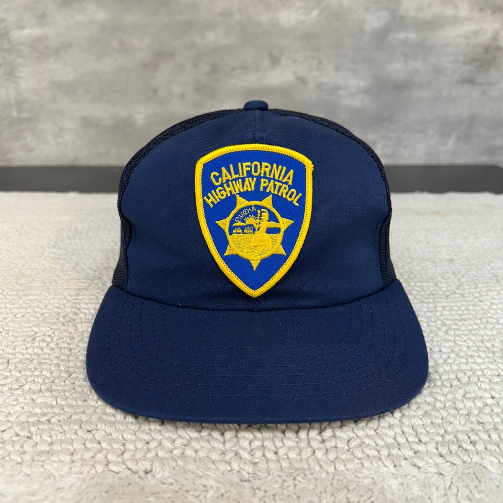 Vintage California Highway Patroll Mesh Snapback Trucker Hat OSFA Patch Cap Blue